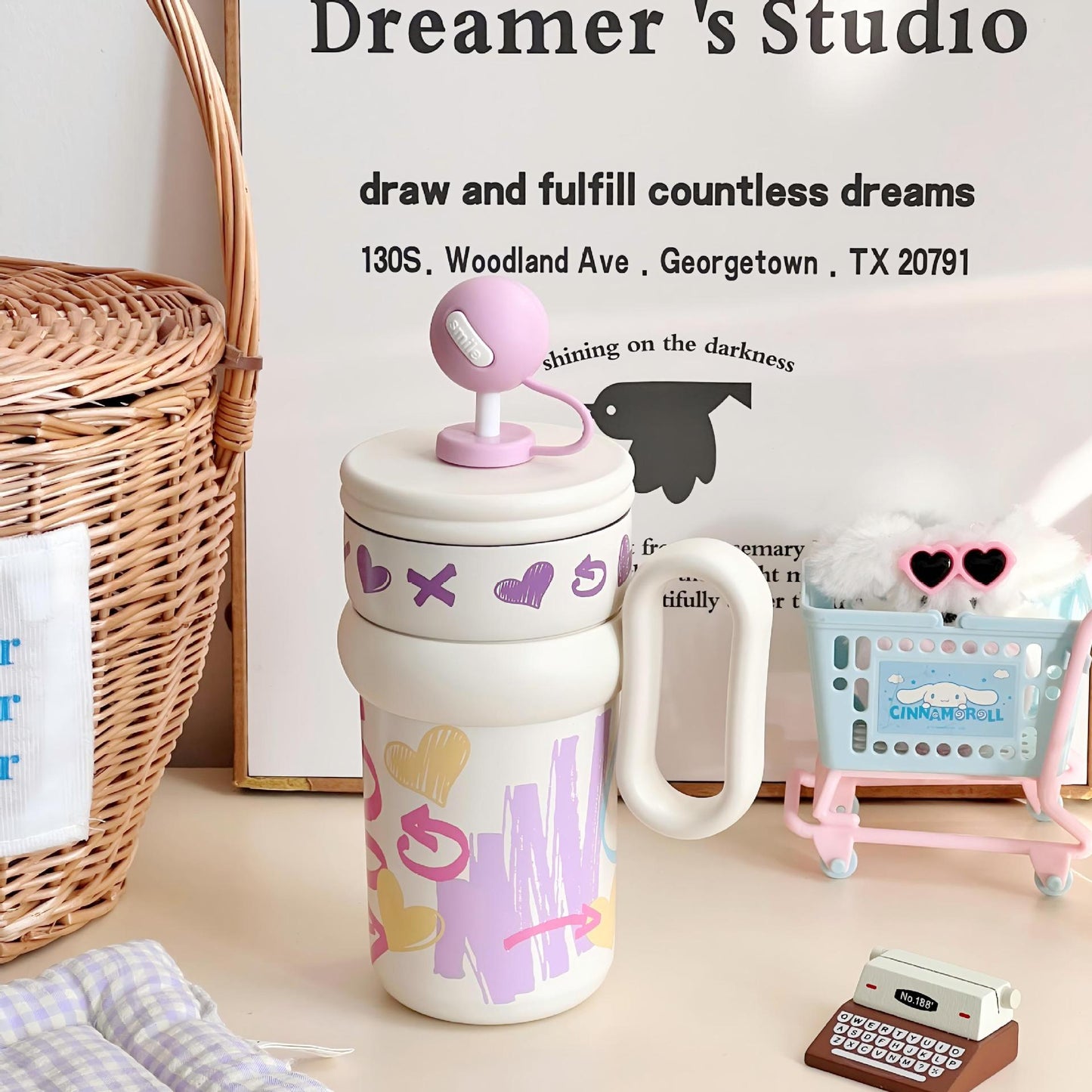 Damen Kinder-Trinkbecher mit integriertem Strohhalm und verspieltem Design Brehn