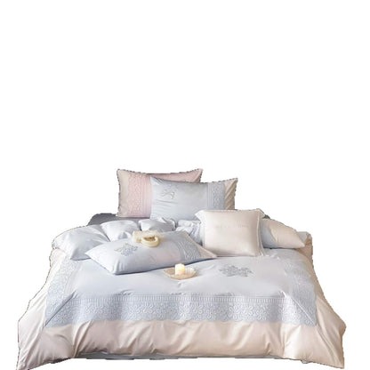 Besticktes Luxus-Baumwollsatin-Bettwäsche-Set mit floraler Spitzenverzierung