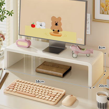 Breite Massivholz Gebogener Desktop Monitorständer mit Unterregalablage