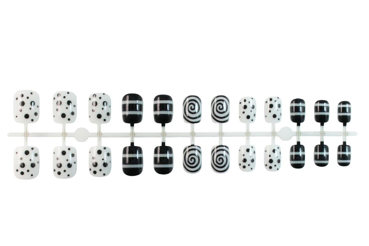 Kunstnagelset mit kreativen Schwarz-Weiß-Designs Brehn
