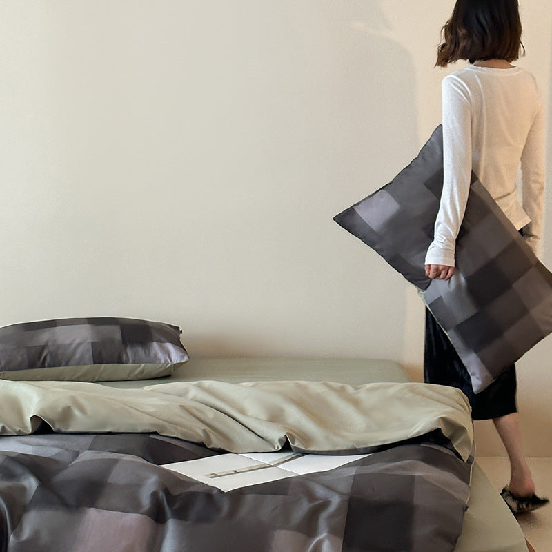 Bettbezug-Set aus Baumwollsatin mit Boho-Ethno-Muster und Wendefunktion