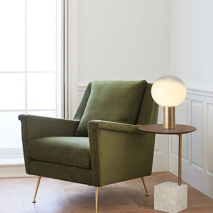 Moderne künstlerische Tischlampe mit schlankem Metallbasis und Globusschirm