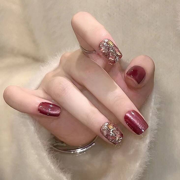 Künstlerisches mit Glitter verziertes Press-On Nagelset Brehn