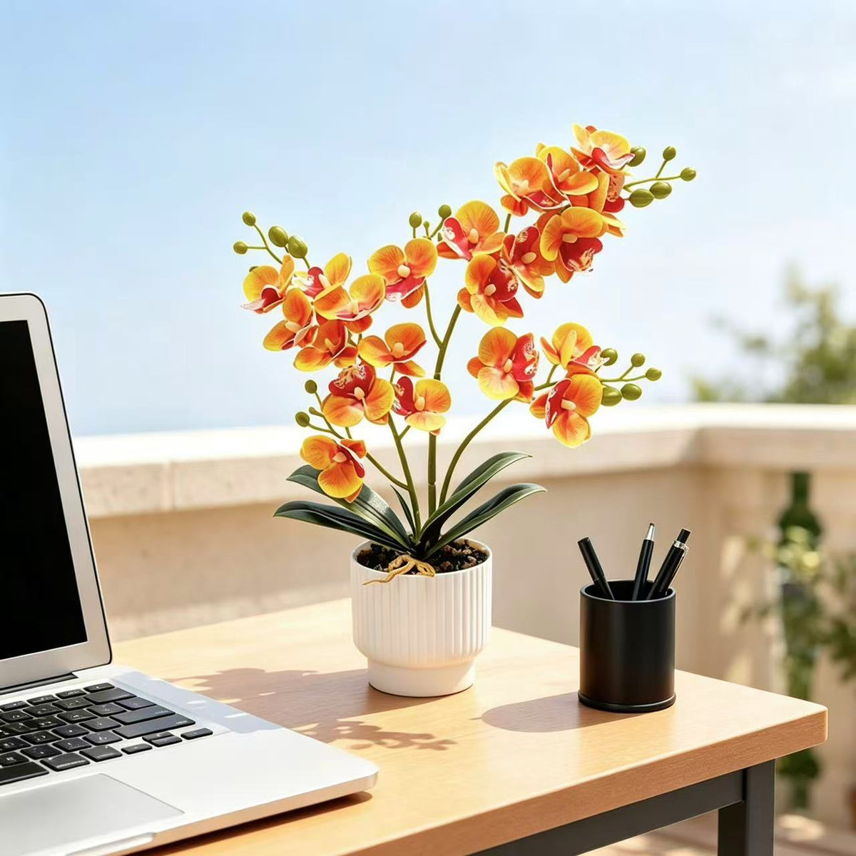 Realistische künstliche Orchideenpflanzenanordnung für die Wohnkultur