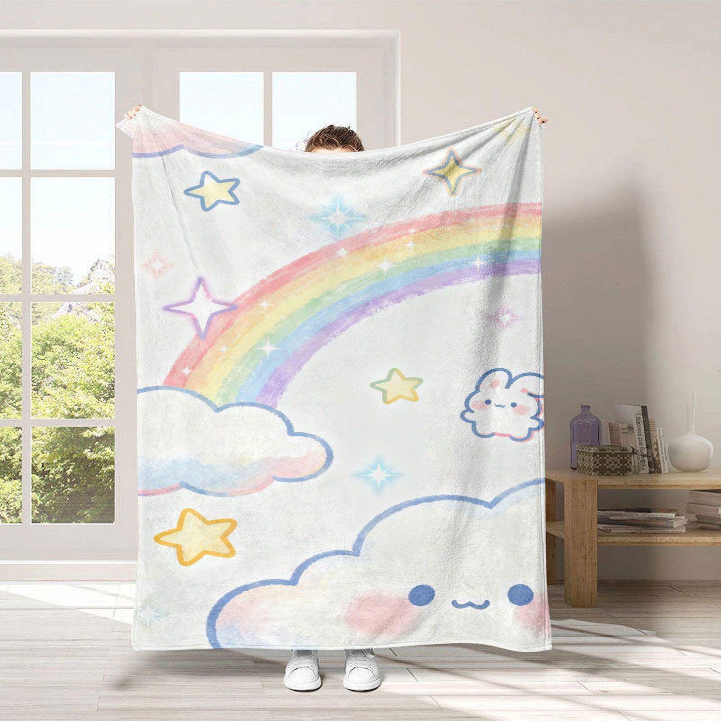 Gemütliche Regenbogen-Thema Fleece-Wurfdecke