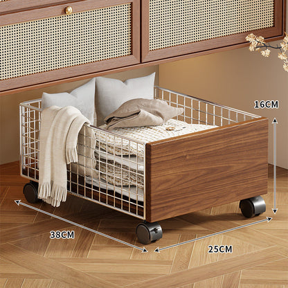 Unterbett Rollwagen Drahtlagerbehälter mit Holzfront und verriegelbaren Rollen