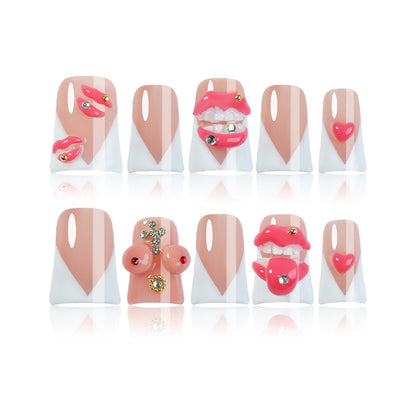 Kreatives Kunstnagelset mit Lippen- und Glitzerakzenten Brehn