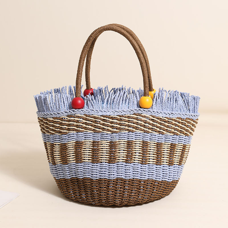 Damen Bequeme Strandtasche mit buntem Fransenbesatz Brehn