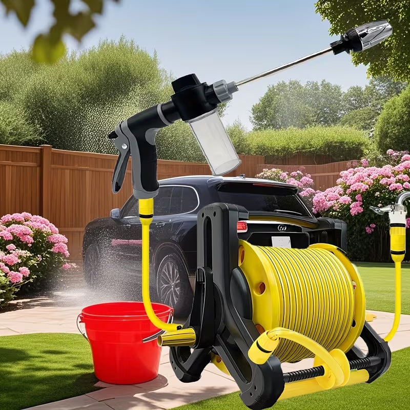 schwere, ausziehbare Gartenschlauchwagen mit Schnellverschluss-Sprühpistole und Wasserhahnanschluss Brehn