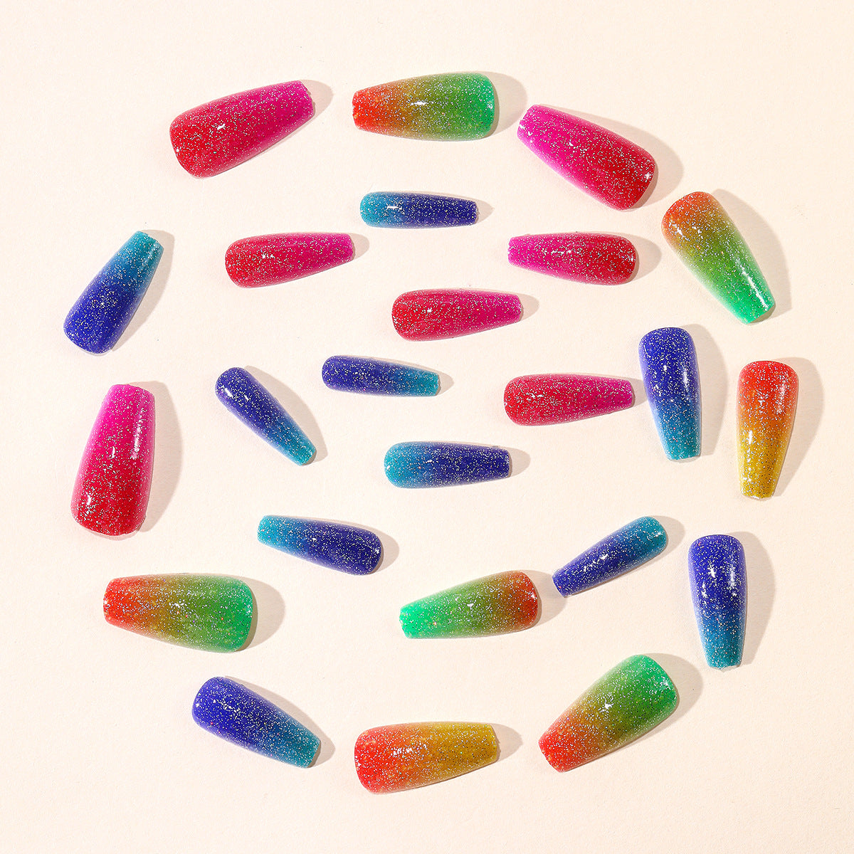 Vibrant Glitter Gradient Acryl Nagelkunst Verlängerungen Brehn