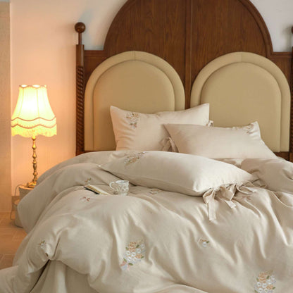 Besticktes Floral Baumwolle Bettbezug Set