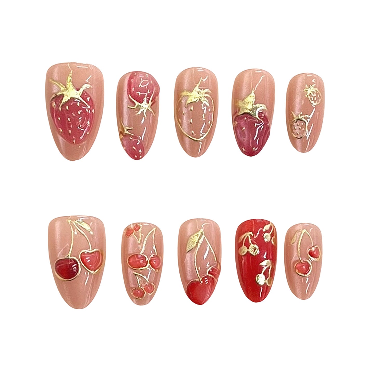 Künstlerisches Floral-Akzent Press-on-Nagelset Brehn
