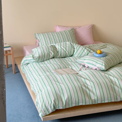 Bettwäsche-Set aus atmungsaktiver Baumwolle mit feinem Streifenmuster und Reißverschlussbezug