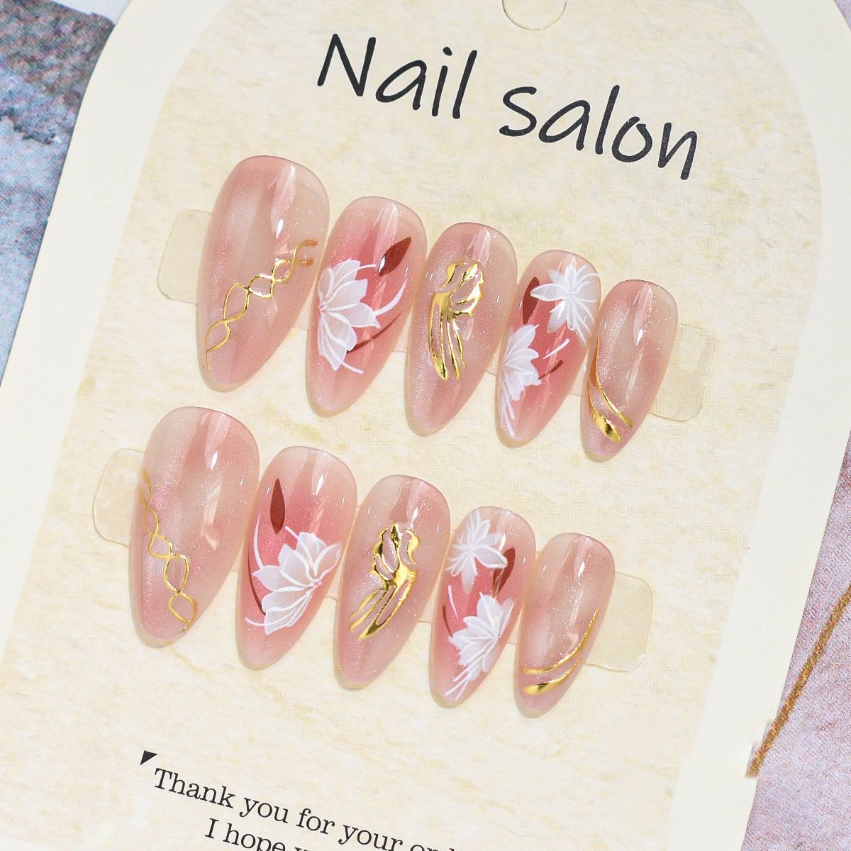 Künstlerisches Press-On-Nagelset mit Kirschblütenmuster Brehn
