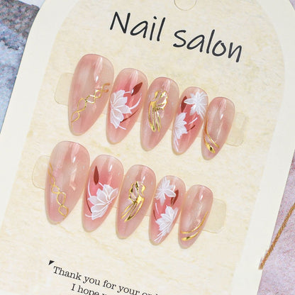 Künstlerisches Press-On-Nagelset mit Kirschblütenmuster Brehn