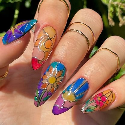 Künstliches florales Stiletto Press-On Nagelset Brehn