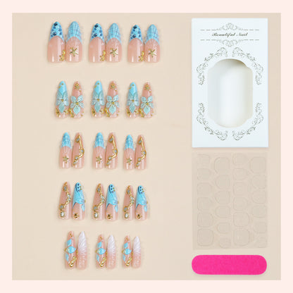 Premium Künstlerische Press-On Nail Set mit Dekorativen von Ozean Inspirierten Designs Brehn