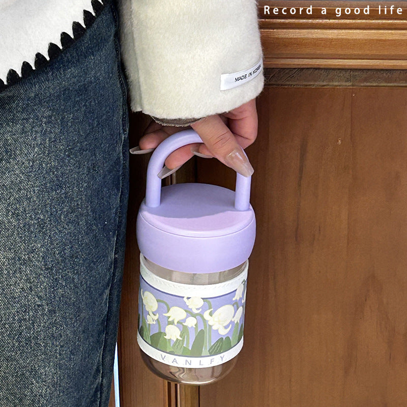 Damen Isoliertrinkflasche mit ergonomischem Tragegriff und elegantem Blumendesign Brehn