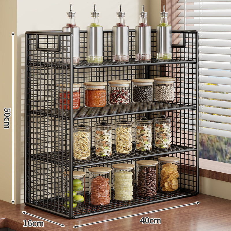 Kompakter zweistufiger Metallgitter-Theken-Gewürz- und Vorratsglas-Organizer