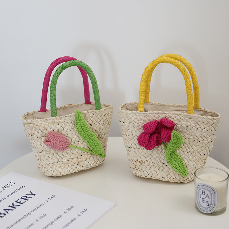 Damen Verspielte Korbtasche mit Blumenapplikation Brehn