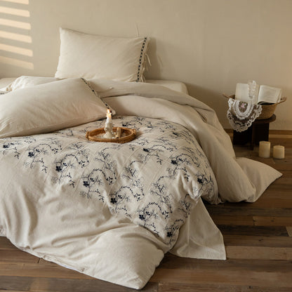 Bestickte Leinen-Bettbezugset mit Vintage-Patchwork-Blumenmuster