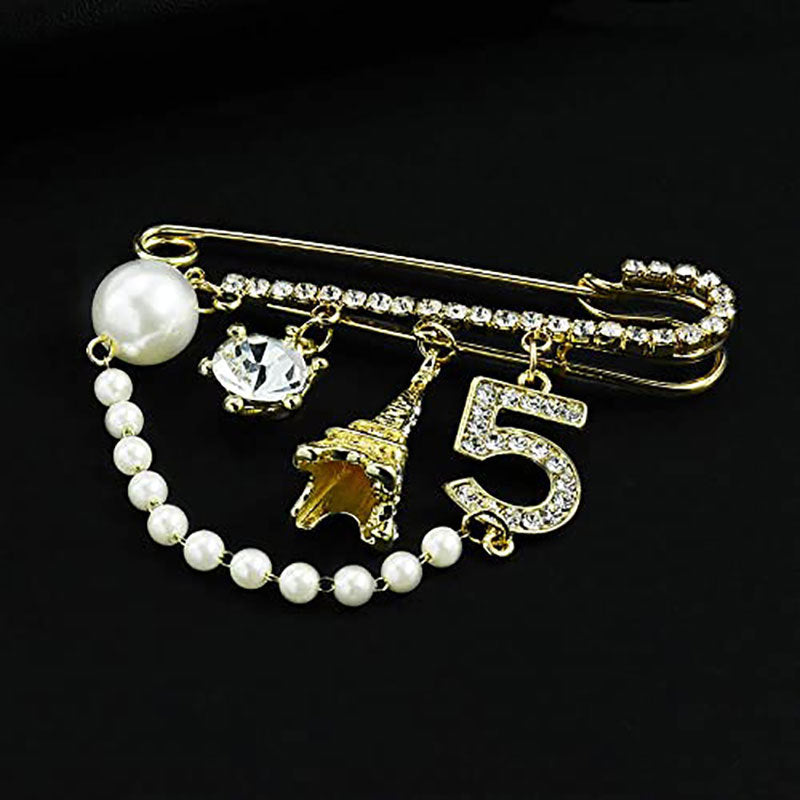 Elegante Brosche mit Perlen und Strass Brehn