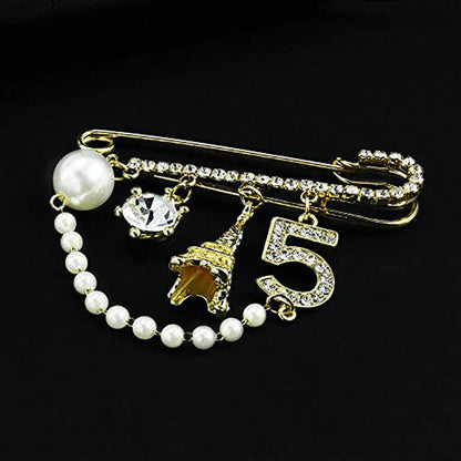Elegante Brosche mit Perlen und Strass Brehn