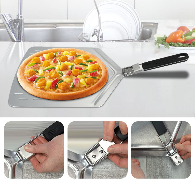 perforierte Edelstahl-Pizza-Schaufel mit klappbarem Griff Brehn