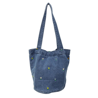 Bestickte Denim-Tote-Tasche