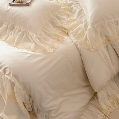 Luxuriöses Satin Rüschkissenbezug-Set mit Spitzenrand