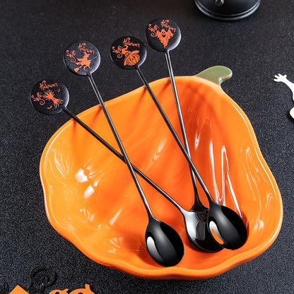 Langer Bar‑Löffel Cocktail‑Rührlöffel aus Edelstahl mit Halloween‑Geistmotiv