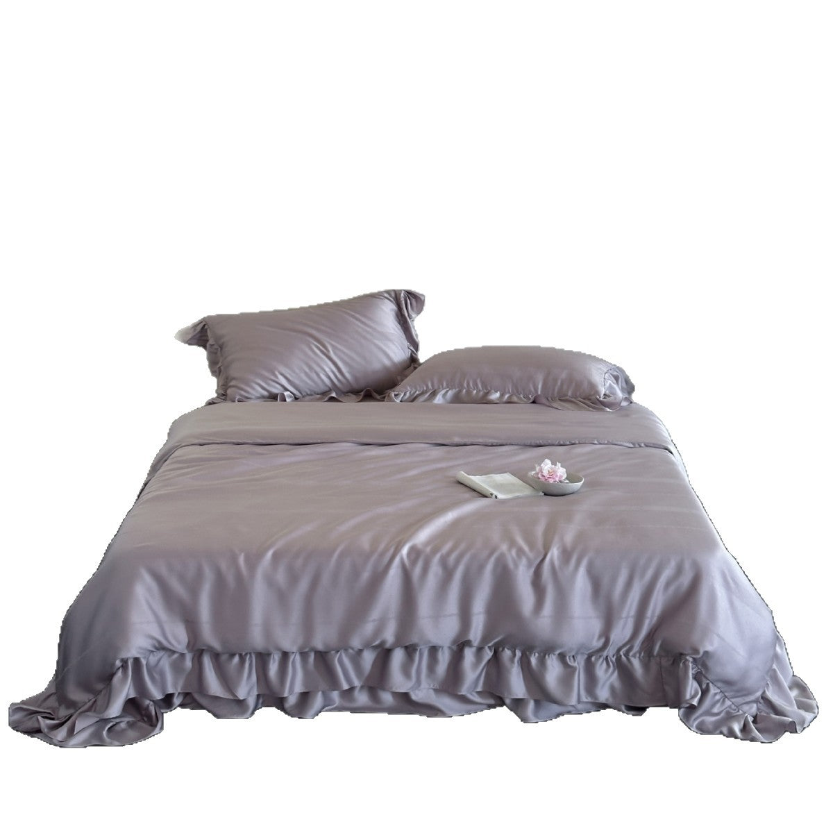 Rüsch Satin-Feeling Bettbezug Set mit Rüschensaum und Kissenbezügen