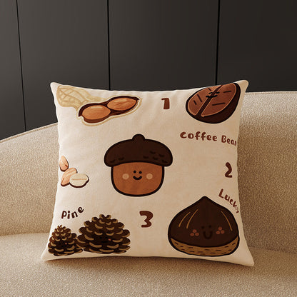 Plush Velvet Decorative Square Throw Pillow Cover with Cartoon Dog Family Illustration and Hidden Zipper