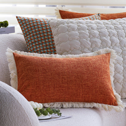 Quadratischer Zierkissenbezug im modernen Tweed‑Look mit feinem Fransenbord Brehn