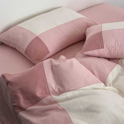 Duvetbezug- und Kissenbezug-Set aus Baumwollsatin mit gesteppter Patchwork-Optik und extraweichem Griff