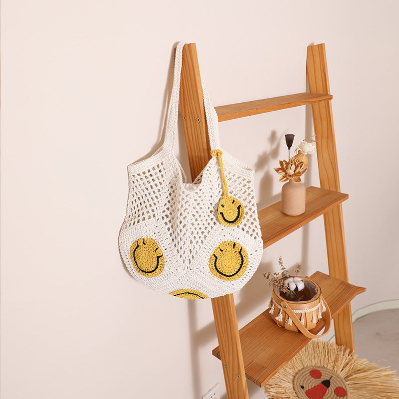 Damen Handgefertigte Makramee Tasche mit fröhlichen Sonnenmotiven Brehn