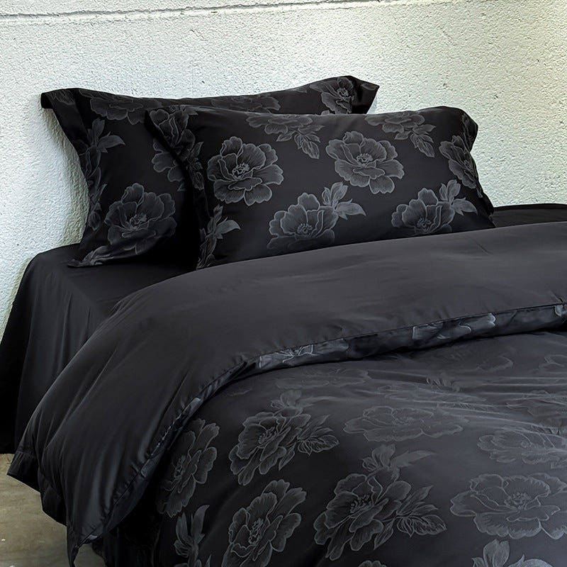 Satin-Bettbezug-Set mit dezentem Ton-in-Ton Blumenjacquard