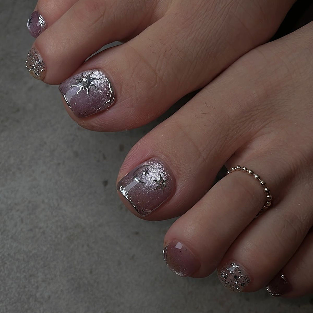 Fußnagelkunstset mit Silbernen Sternen- und Glitzerakzenten Brehn