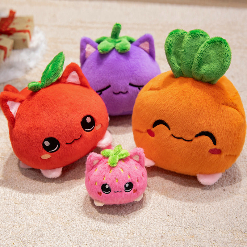 Kawaii Rund Katze-Obst Plüschkissen mit Blatt oben und quetschiger Bohnenfüllung Kuschelgefährte Brehn