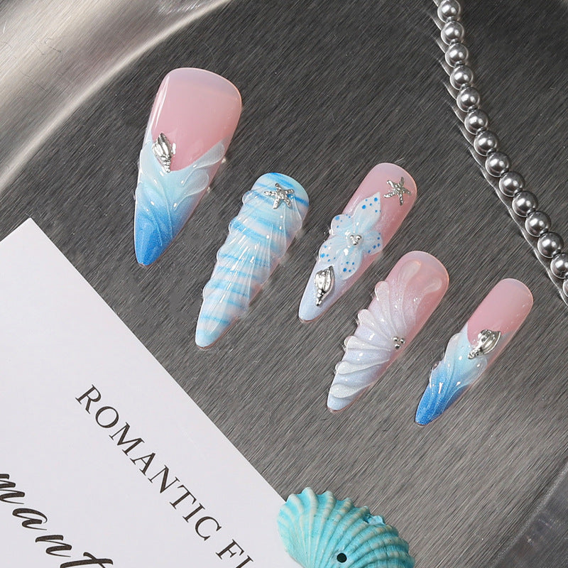 Vom Meer inspiriertes Press-On-Nagelset Brehn