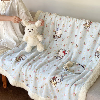 Wendbare Flauschdecke mit Cartoon-Katzenmotiv und Teddyfutter