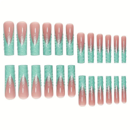 Künstlerisches langes Press-On-Nagelkunst-Set mit strukturiertem Design Brehn