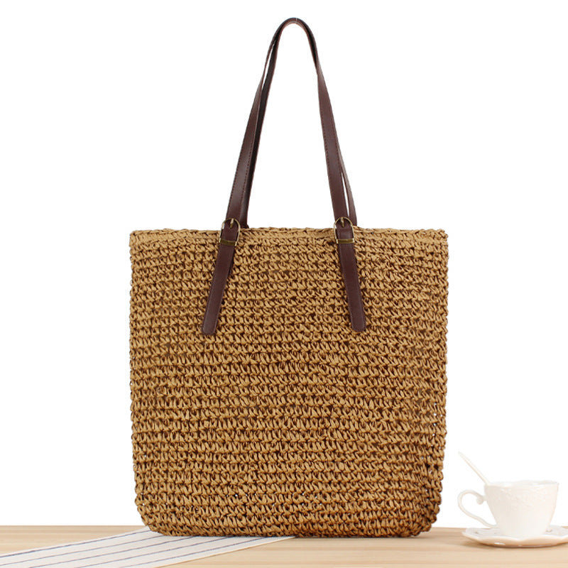 Handtasche Aus Handgearbeitetem Naturmaterial mit Robusten Ledergriffen Brehn