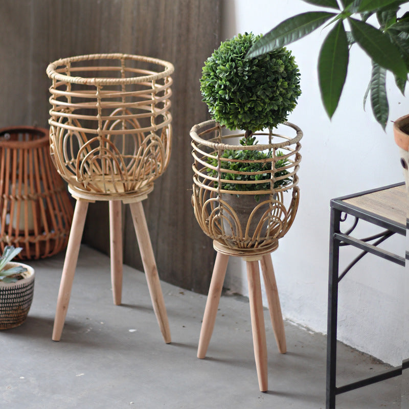 Stilvoller Pflanzenständer aus Rattan und Holz Brehn