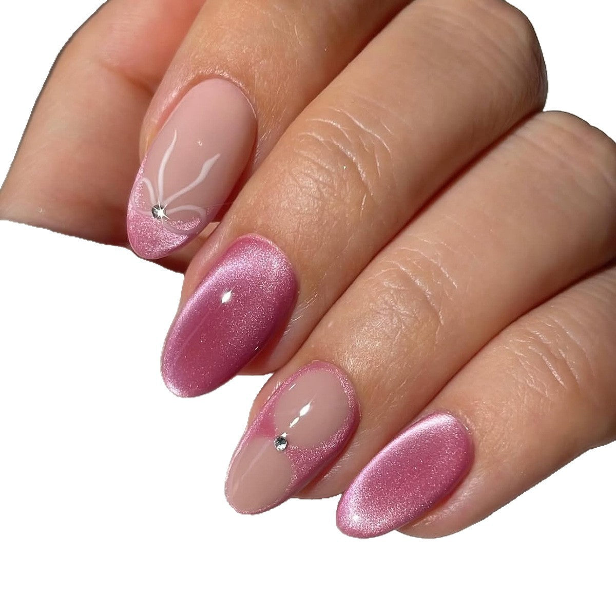 Kunstnagelset mit zartem Glitzer- und Blütenmotiv Brehn