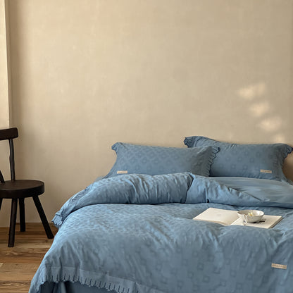 Gekräuselter bestickter Jacquard Bettbezug Set