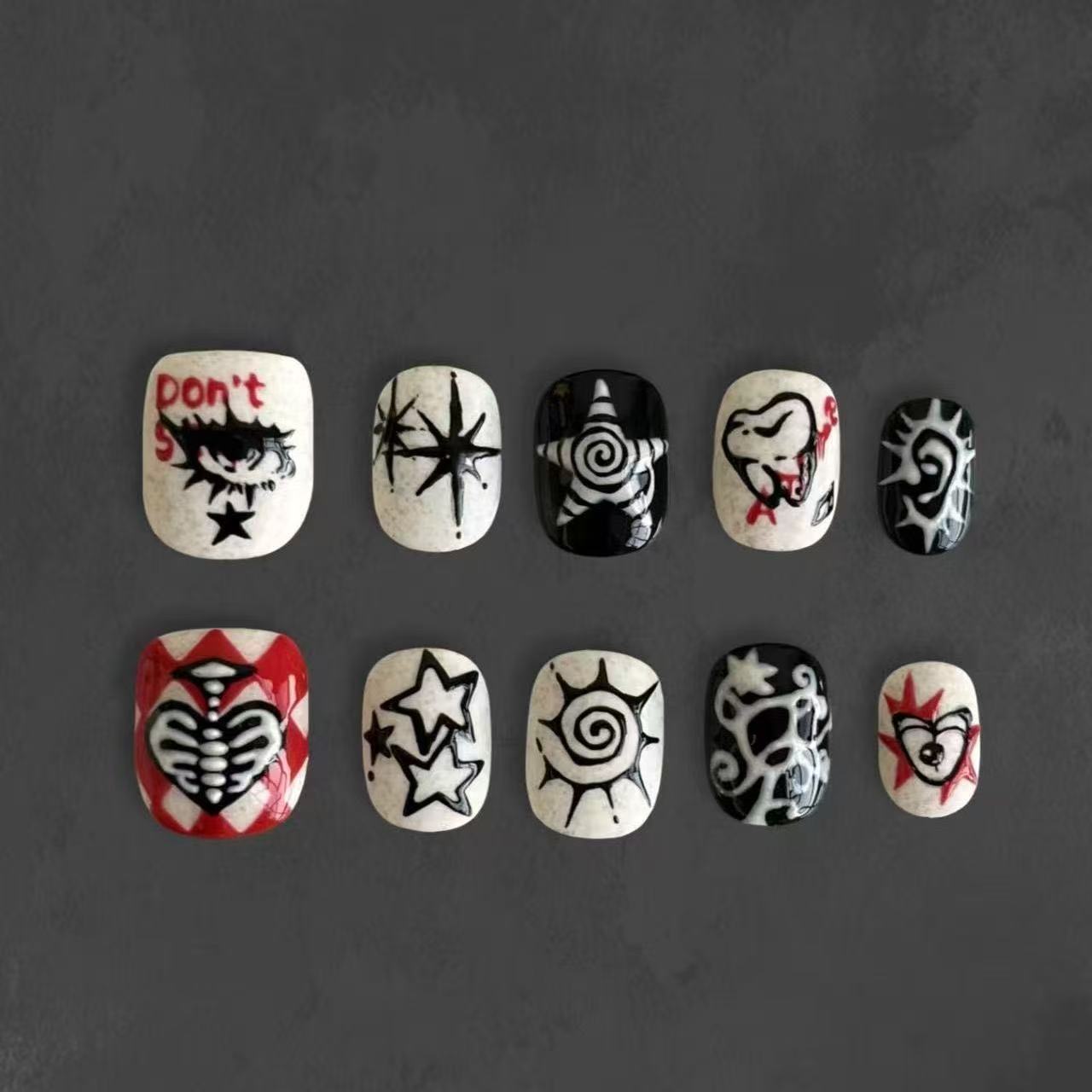 Künstlerisches katzenmotiviertes Press-On-Nagelkunstset Brehn