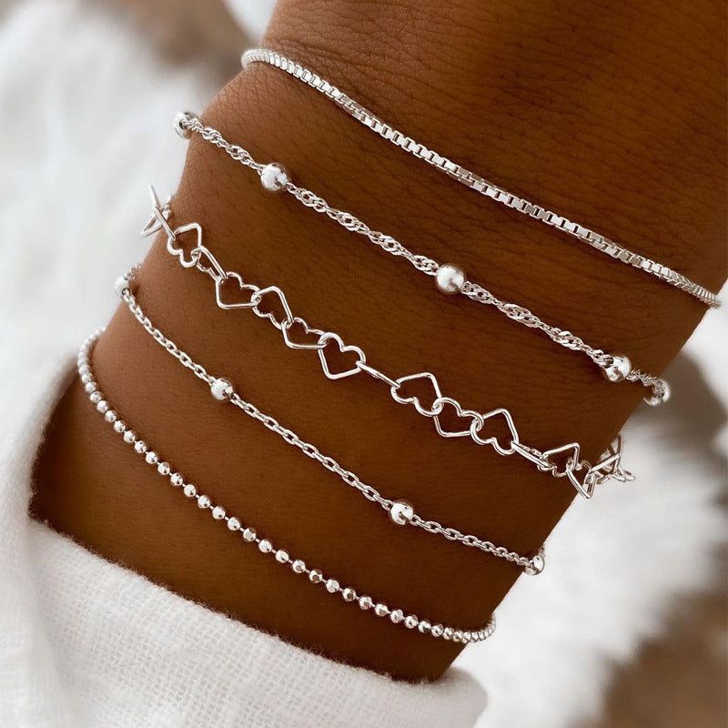 Silber Herz Charm Armband Set Brehn
