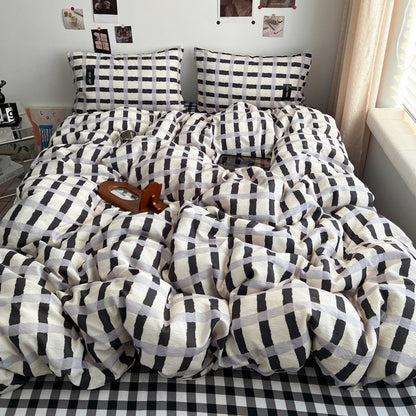 Premium Plaid Baumwoll Bettwäsche Set