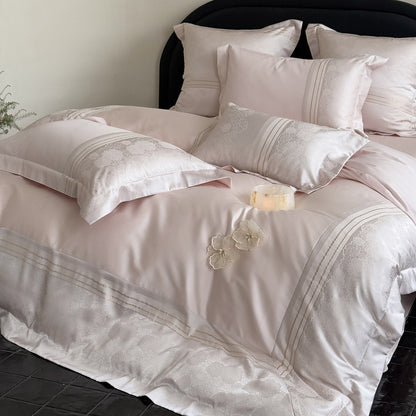 Luxuriöser Jacquard-Satin Bettbezug Set mit besticktem floralen Besatz